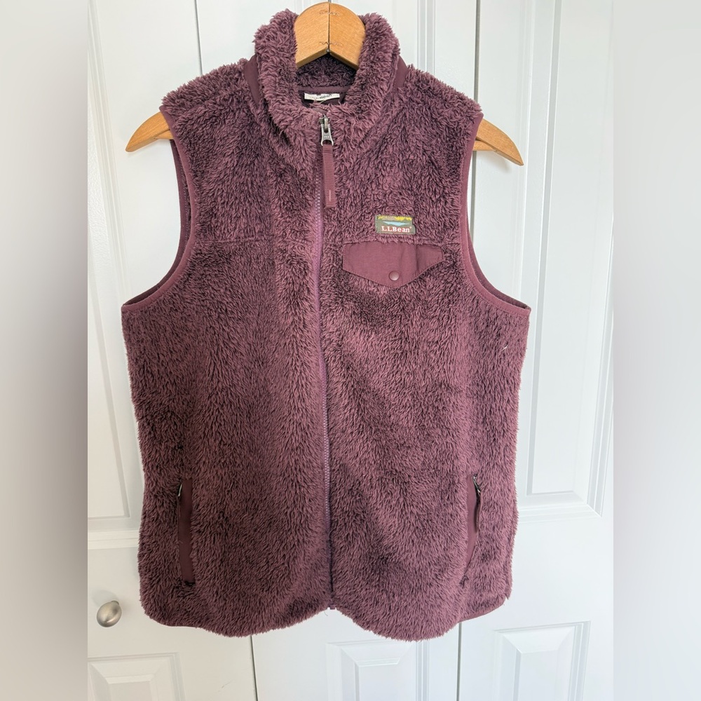LL Bean Women’s S Mountain Pile High Fleece Vest Maroon Full Zip Outdoor Warm